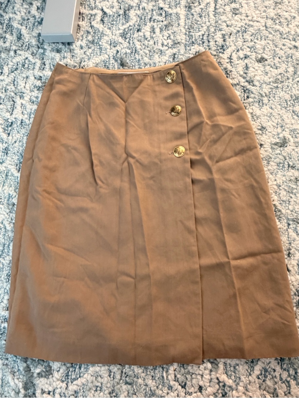 RARE Vintage Ralph Lauren Tan Wrap Skirt w/ Gold Crest Buttons, Sample, 1/1